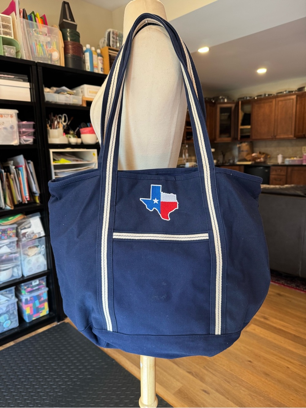 Large embroidered Texas canvas tote bag